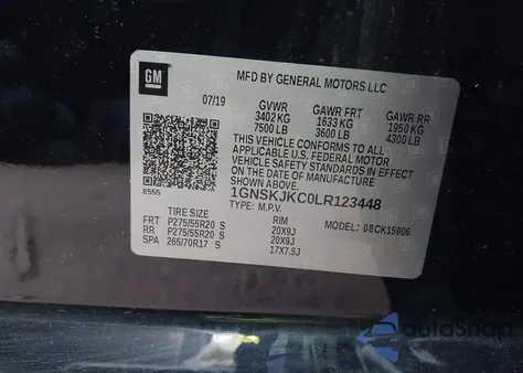 2020 Chevrolet Suburban 4Wd Premier из США, поврежденный, VIN 1GNSKJKC0LR123448